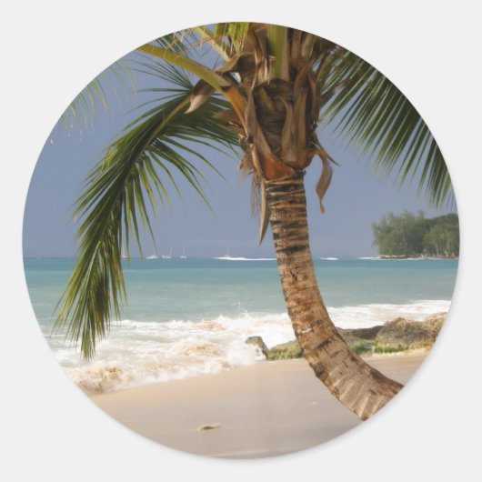 exotische palmboom op het strand ronde sticker (Voorkant)
