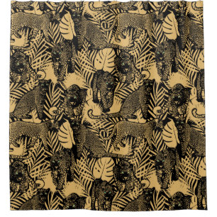 Exotische panter / luipaard zwart en goud douchegordijn