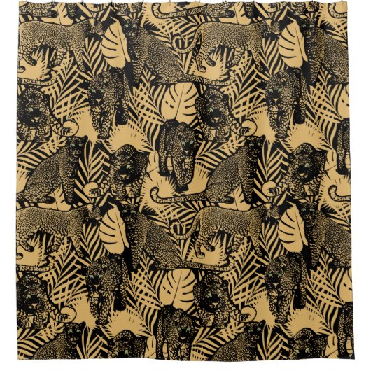 Exotische panter / luipaard zwart en goud douchegordijn (Voorkant)