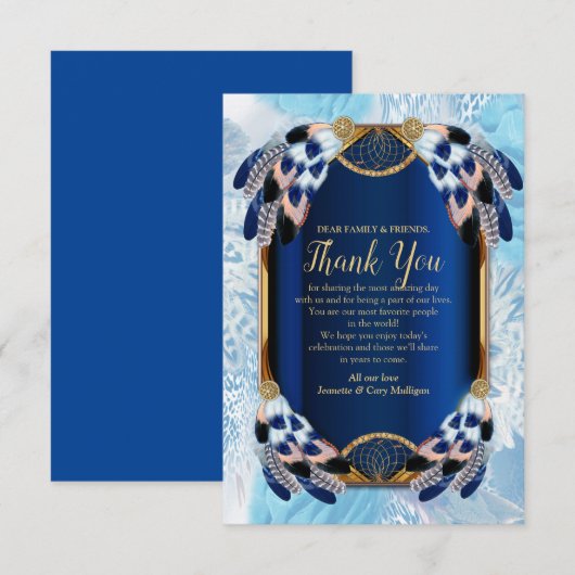 Exotische papegaai Blauwe Toon veren Dank u Kaart (Voorkant / Achterkant)