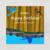 Exotische papegaaien in het bos verjaardagsfeestje informatiekaartje (Voorkant)