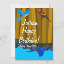 Exotische papegaaien in het bos verjaardagsfeestje