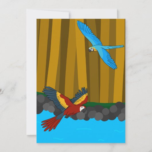 Exotische papegaaien in het bos verjaardagsfeestje kaart (Achterkant)