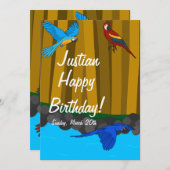 Exotische papegaaien in het bos verjaardagsfeestje kaart (Voorkant / Achterkant)