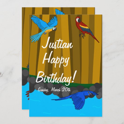 Exotische papegaaien in het bos verjaardagsfeestje kaart (Voorkant / Achterkant)