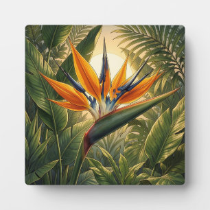 Exotische Paradijsvogel Tropische Jungle Zonsonder Fotoplaat