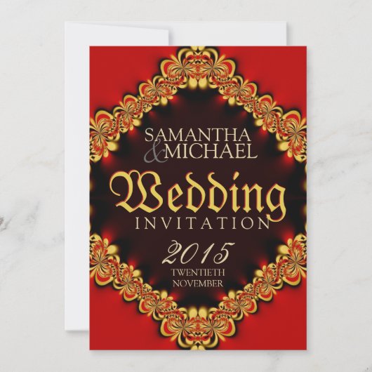 Exotische passie Red Gold Wedding Invitations Kaart (Voorkant)
