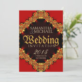 Exotische passie Red Gold Wedding Invitations Kaart (Staand voorkant)