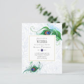 Exotische PAUWENVEER Huwelijksuitnodiging BUDGET (Staand voorkant)