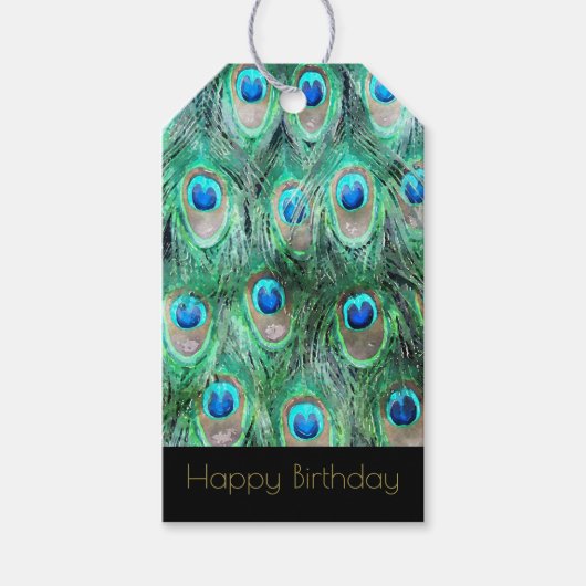 Exotische pauwenveren Gelukkige Verjaardag Cadeaulabel (Voorkant)