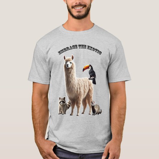 Exotische Pet Lover Llama, Wasbeer, Fret, en Vogel T-shirt (Voorkant)
