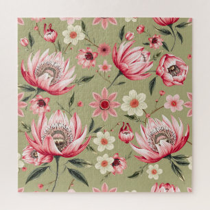 Exotische Protea Bloem Botanische Salie Groene Lux Legpuzzel