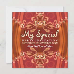 Exotische Red+Gold Meisjes Boudoir Feest Uitnodigi Kaart