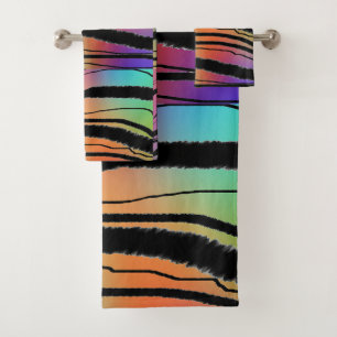 Exotische Regenboog Zebra Dierprint Poly Katoen Bad Handdoek