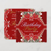 Exotische rode batik Damask verjaardagsfeestuitnod Kaart (Voorkant / Achterkant)