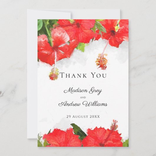 Exotische Rode Hibiscus Bloem Kunst Bedankt (Voorkant)
