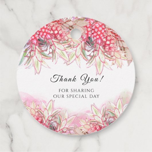 Exotische roze anananas Blush Weddenschap Bedankt Bedankjes Labels (Achterkant)