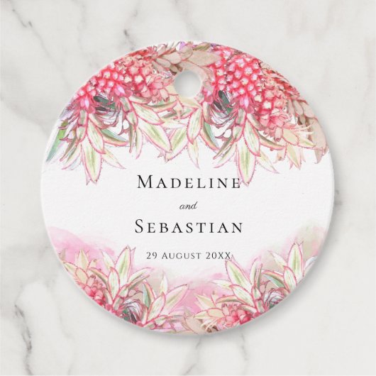 Exotische roze anananas Blush Weddenschap Bedankt Bedankjes Labels (Voorkant)