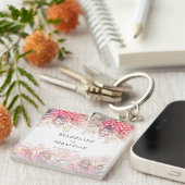 Exotische roze anananas Blush Weddenschap Bedankt Sleutelhanger (Voorkant Rechts)