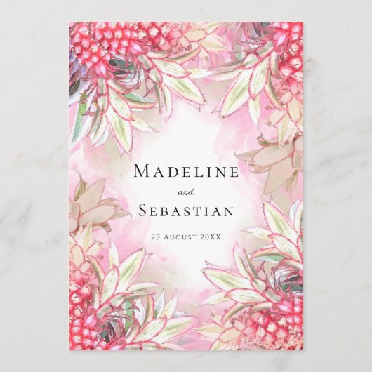 Exotische roze anananas Blush Weddenschap Menu (Achterkant)
