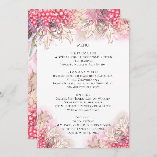 Exotische roze anananas Blush Weddenschap Menu (Voorkant / Achterkant)