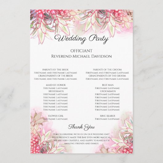 Exotische roze anananas Blush Weddenschap Programmakaart (Achterkant)