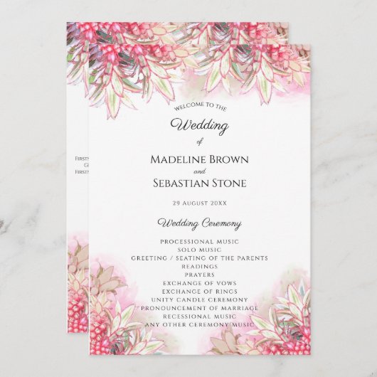 Exotische roze anananas Blush Weddenschap Programmakaart (Voorkant / Achterkant)