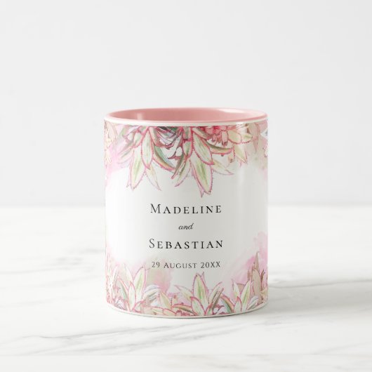 Exotische roze anananas Blush Weddenschap Tweekleurige Koffiemok (Center)