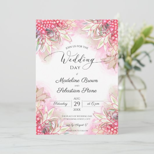 Exotische roze anananas bruiloft kaart (Staand voorkant)