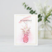 Exotische roze anananas Waterverf Birthday Art Briefkaart (Staand voorkant)
