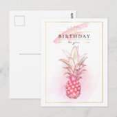 Exotische roze anananas Waterverf Birthday Art Briefkaart (Voorkant / Achterkant)