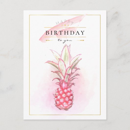 Exotische roze anananas Waterverf Birthday Art Briefkaart (Voorkant)