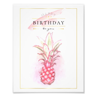 Exotische roze anananas Waterverf Birthday Art Foto Afdruk