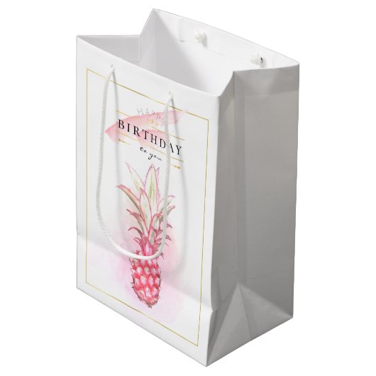 Exotische roze anananas Waterverf Birthday Art Medium Cadeauzakje (Voorkant Gekanteld)