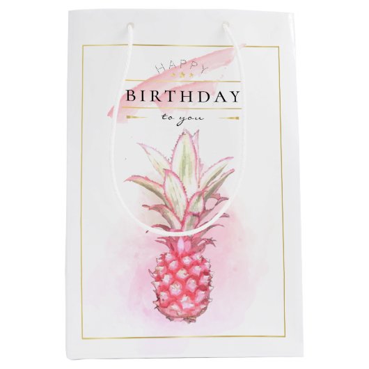 Exotische roze anananas Waterverf Birthday Art Medium Cadeauzakje (Voorkant)