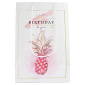 Exotische roze anananas Waterverf Birthday Art Medium Cadeauzakje (Achterkant)