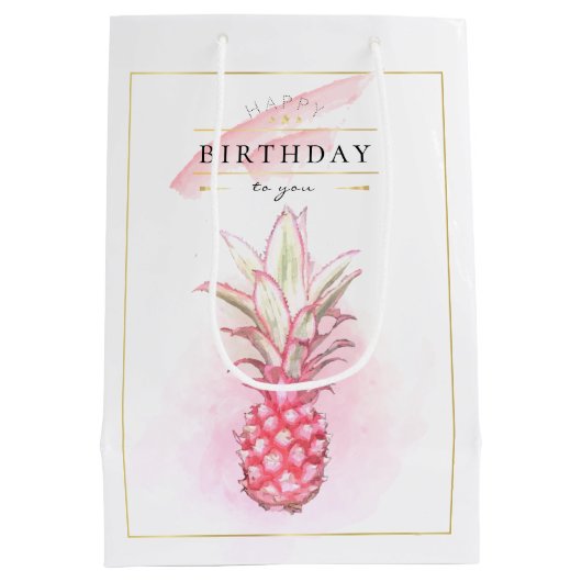 Exotische roze anananas Waterverf Birthday Art Medium Cadeauzakje (Achterkant)