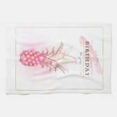 Exotische roze anananas Waterverf Birthday Art Theedoek (Horizontaal)