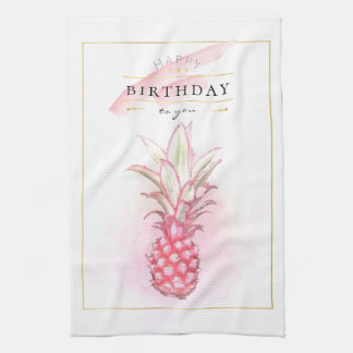 Exotische roze anananas Waterverf Birthday Art Theedoek