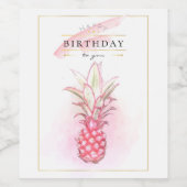 Exotische roze anananas Waterverf Birthday Art Wijn Etiket (Enkel label)