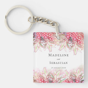 Exotische Roze Ananassen Blush Bruiloft Bedankt Sleutelhanger