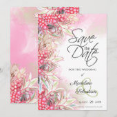Exotische Roze Ananassen Save The Date (Voorkant / Achterkant)