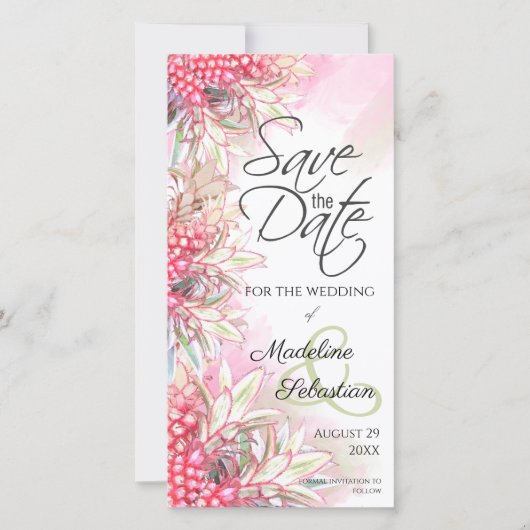 Exotische Roze Ananassen Save The Date (Voorkant)