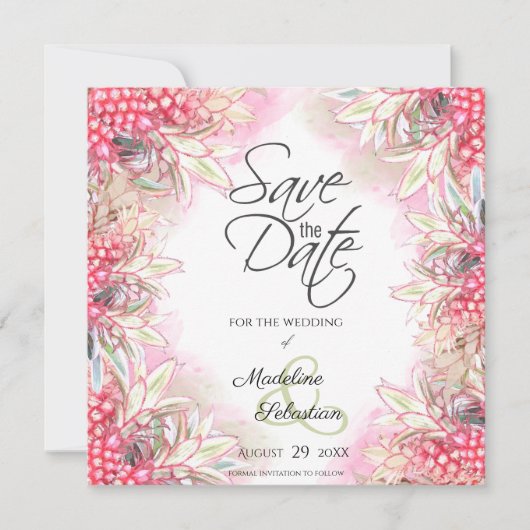 Exotische Roze Ananassen Save The Date (Voorkant)