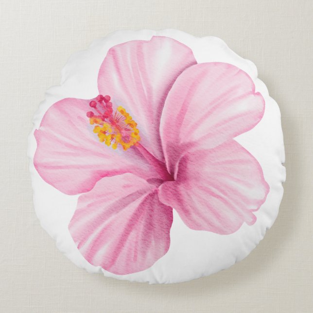 Exotische Roze Bloem Rond Kussen (Voorkant)