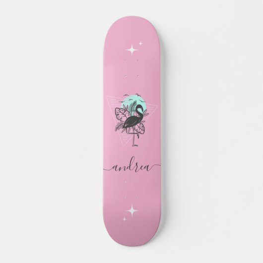 Exotische roze flamingo Summer Sparkle Name Tropic Persoonlijk Skateboard (Voorkant)