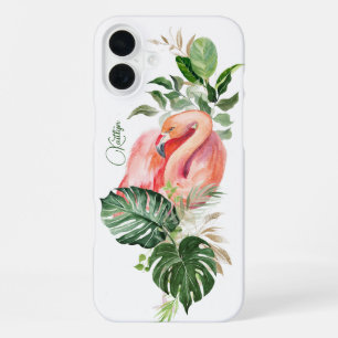 Exotische Roze Flamingo Tropische Aquarel en Naam iPhone 16 Plus Hoesje