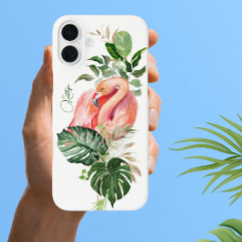 Exotische Roze Flamingo Tropische Waterverf en Naa iPhone 16 Plus Hoesje
