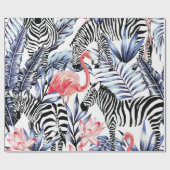 Exotische roze flamingo, zebra op achtergrond zome cadeaupapier (Vlak)