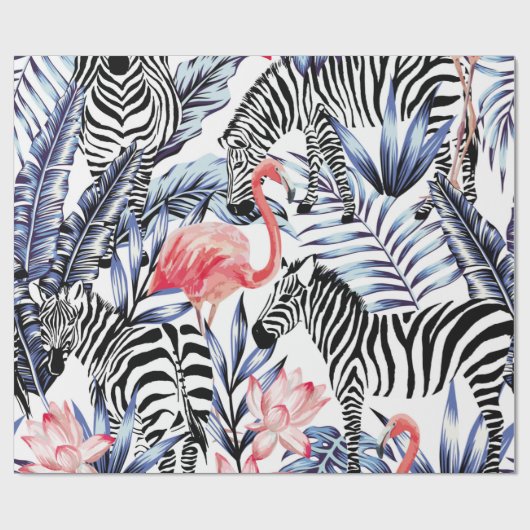 Exotische roze flamingo, zebra op achtergrond zome cadeaupapier (Vlak)